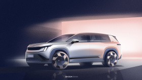 Škoda představuje exteriérové skici svého nového sedmimístného elektrického modelu Peaq